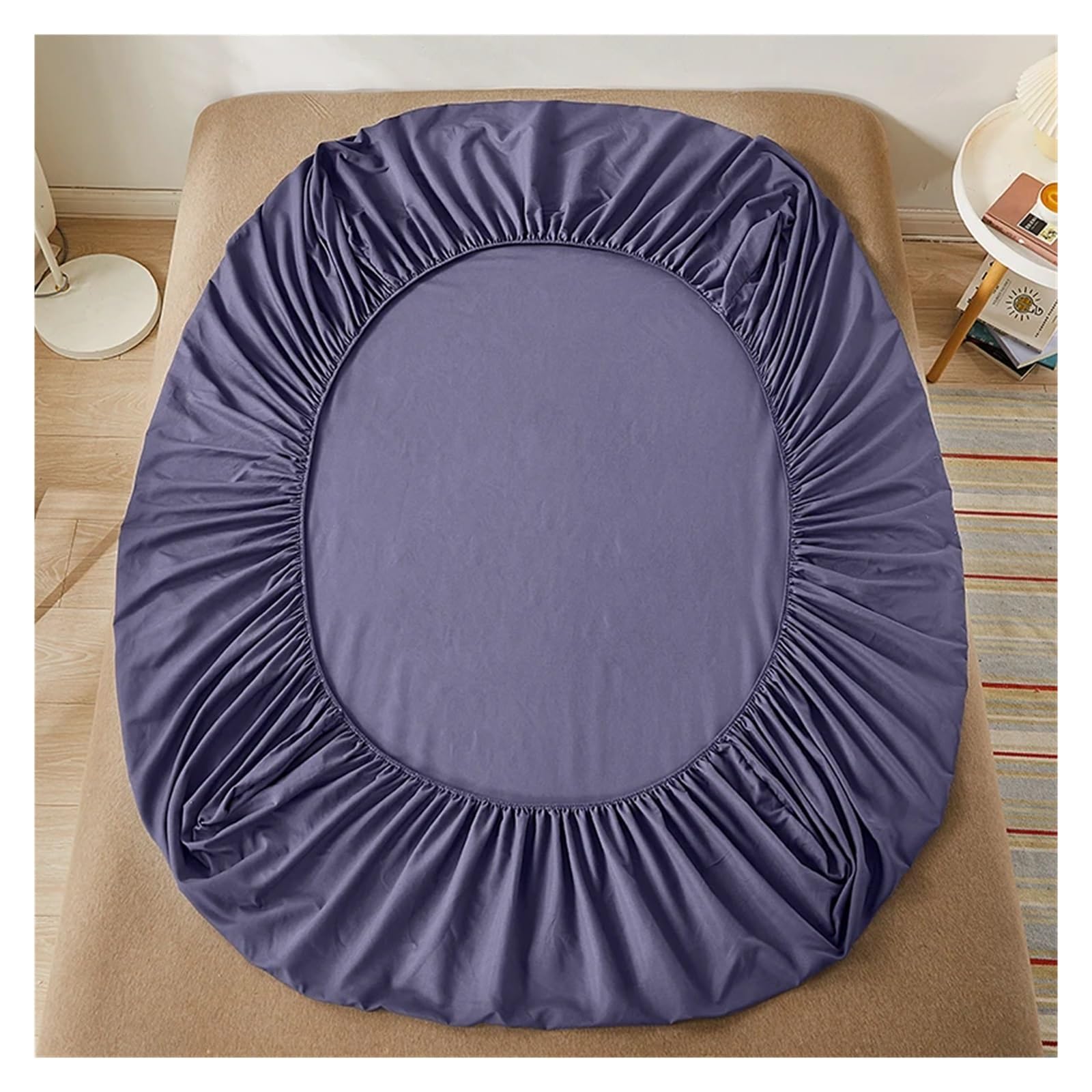 LHSJYG Silk Bed Sheets Cotton Fitted Bed Sheet With Elastic Band Solid Color Anti-slip Adjustable Mattress Cover(Purple,180x200cm)