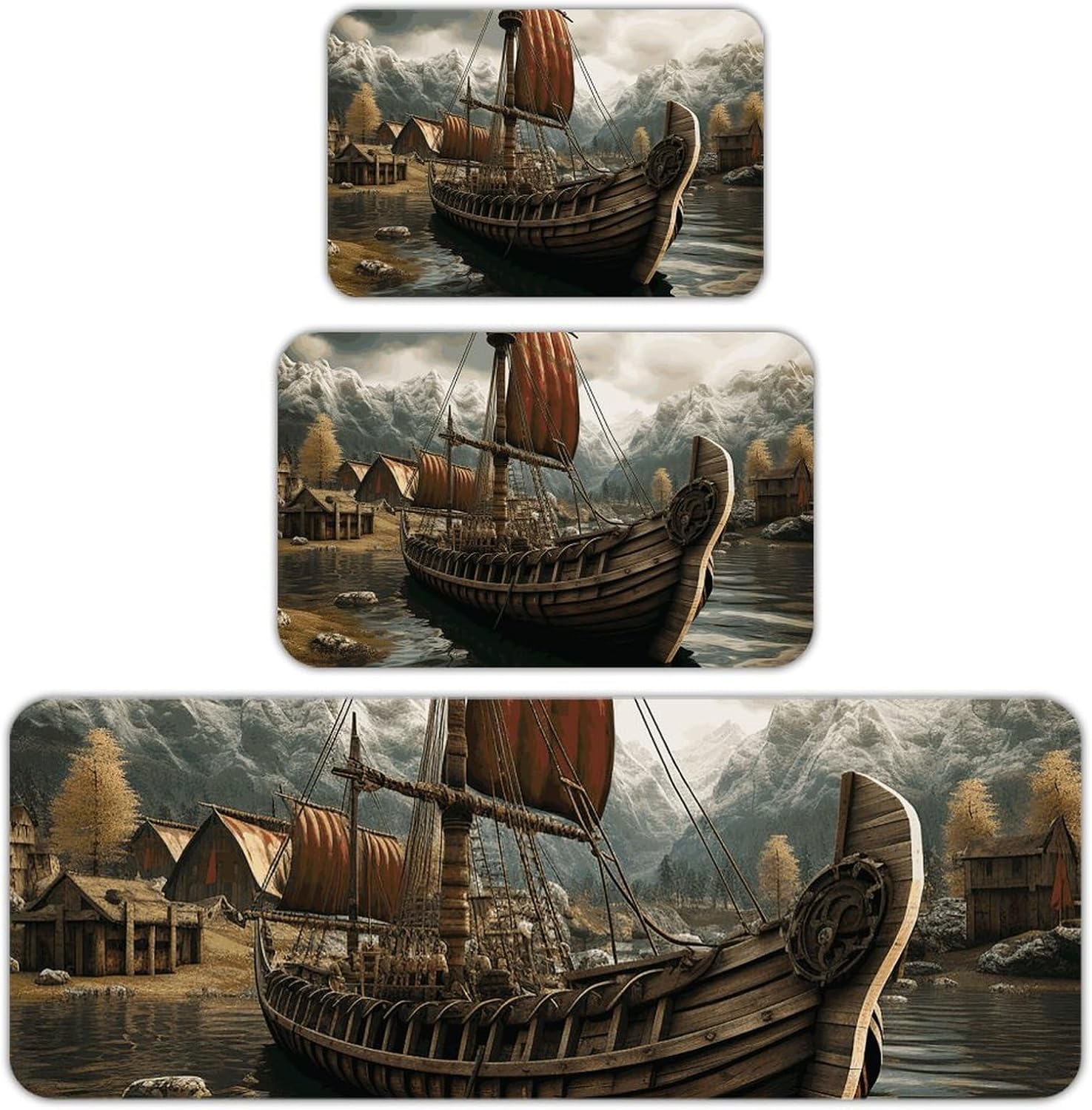 Old Boat Kitchen Mats for Floor 3 Pcs Kitchen Rugs