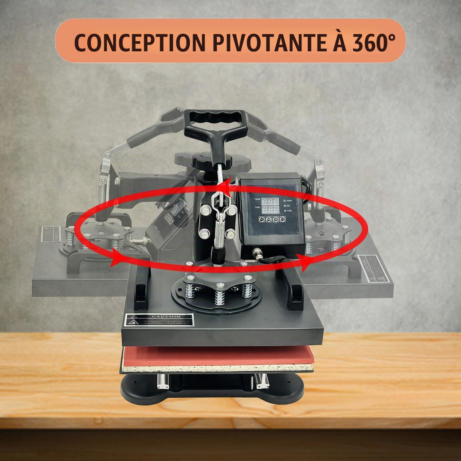 5 en 1 Presse à Chaud 25 x 30 cm Presse de la Chaleur Machine de Sublimation Textile Heat Press Pivotant à 360 Degrés pour T-Shirts/Assiettes/Casquettes/Tasses/couvertures