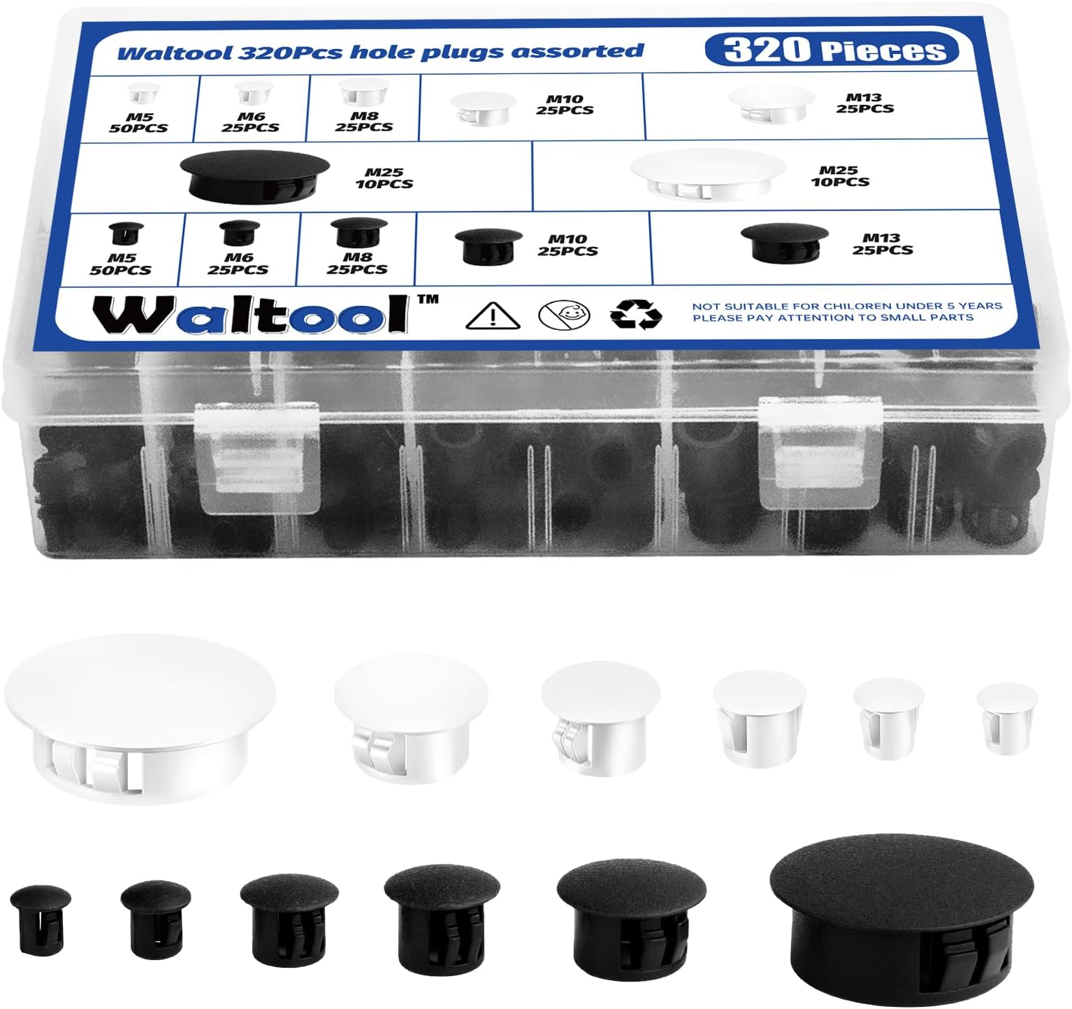 Amazon.com: Waltool 320Pcs 6 Sizes Nylon Hole Plugs Assorted Set, 1/5 ...