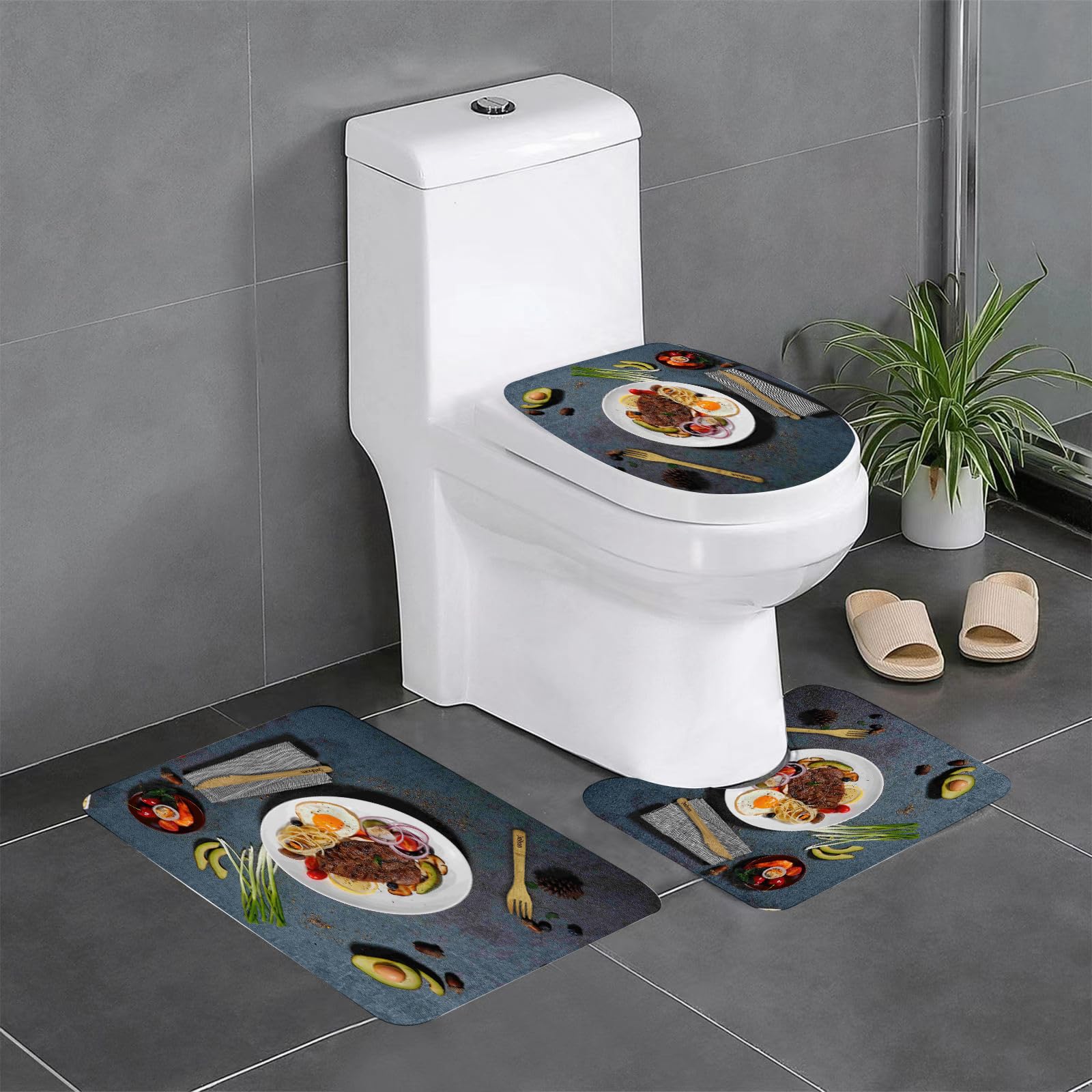 Set di 3 tappetini da Bagno, Lavabili in Lavatrice e Antiscivolo, in Morbida Fibra Superfine, con Isolamento Termico in Stile scandinavo.