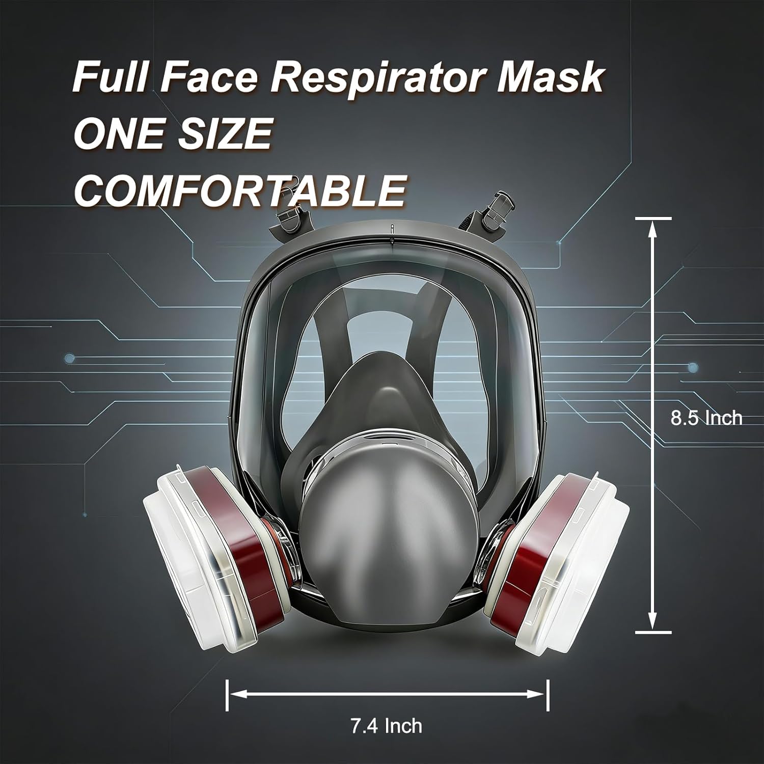 Full Face Respirator Mask With Filters, Reusable Gas Mask For Paint, Spraying, Woodworking And Other Work