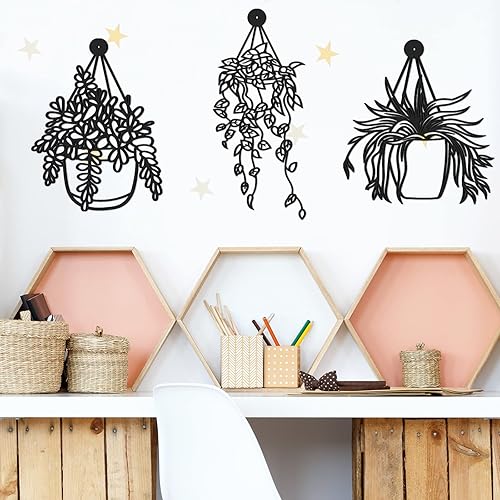 Miniatura 4 de Zhengmy Florero de metal para pared, 3 piezas, decoración moderna de pared, decoración de pared negra, decoración de flores de metal para colgar en