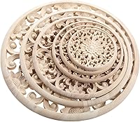 Vista 8 de MUXSAM Apliques redondos tallados en madera, sin pintar, calcomanías centrales de madera tallada transparente para armario, puerta, armario, cajón