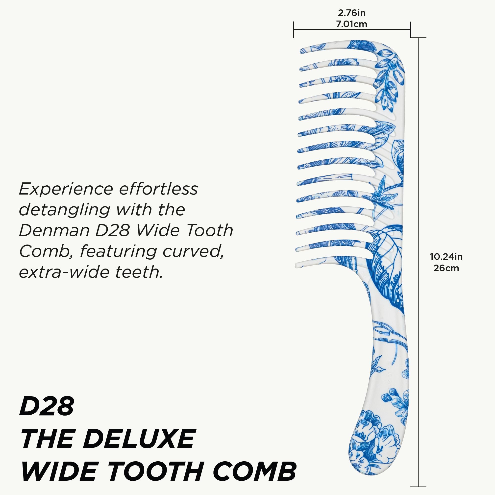 Denman Wide Tooth Detangling Comb - zakrzywiony pin do detanglingu, loków, wygładzania - grzebień do wszystkich typów włosów, dla kobiet i mężczyzn, D28 Blue Belle