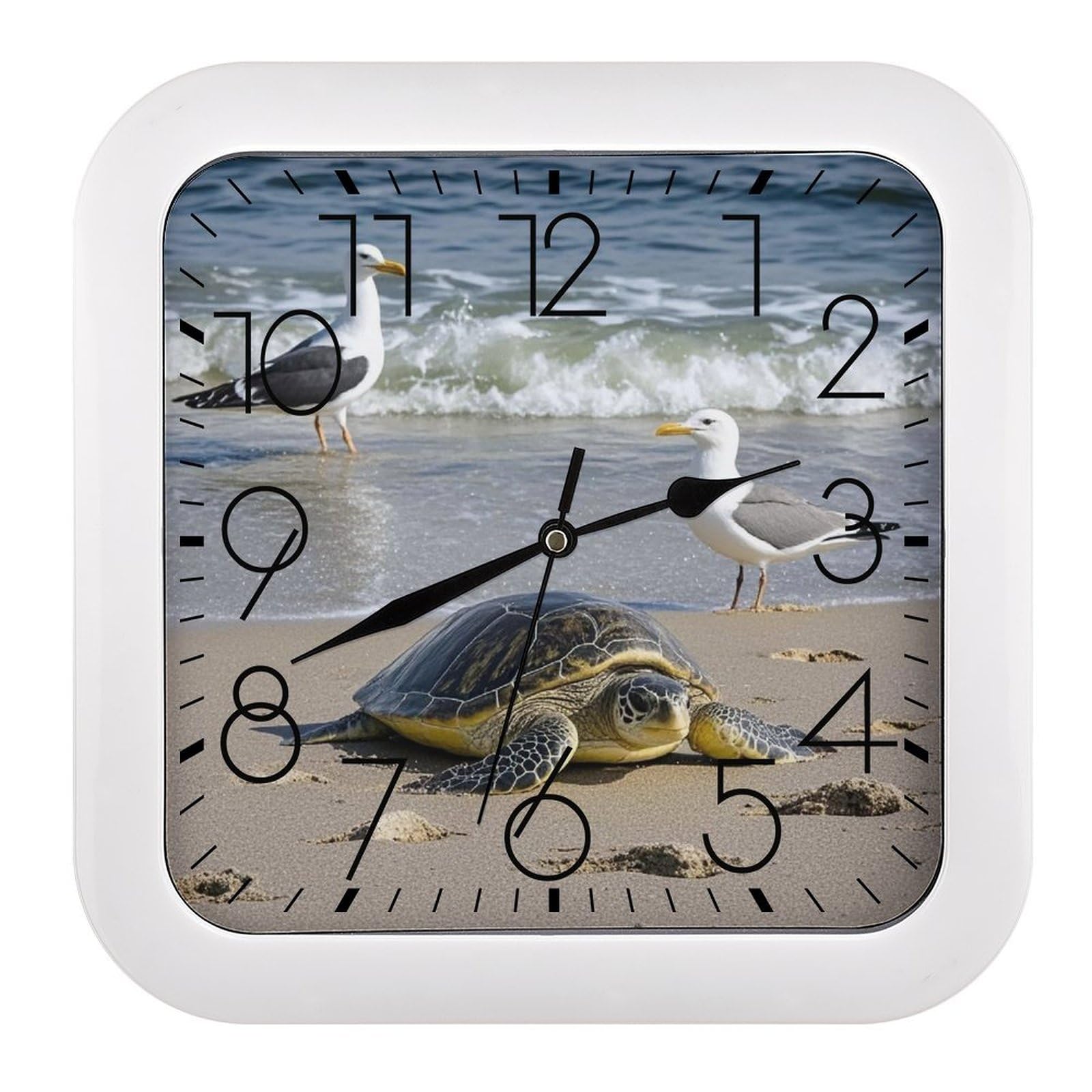 LZQPOEAS Green Sea Turtle Wall Clock Fashionable Versatile Silent Wall Clock Simple Elegant Non Ticking Analog Clocks Easy to Install Square Modern Clocks for Home Decoration