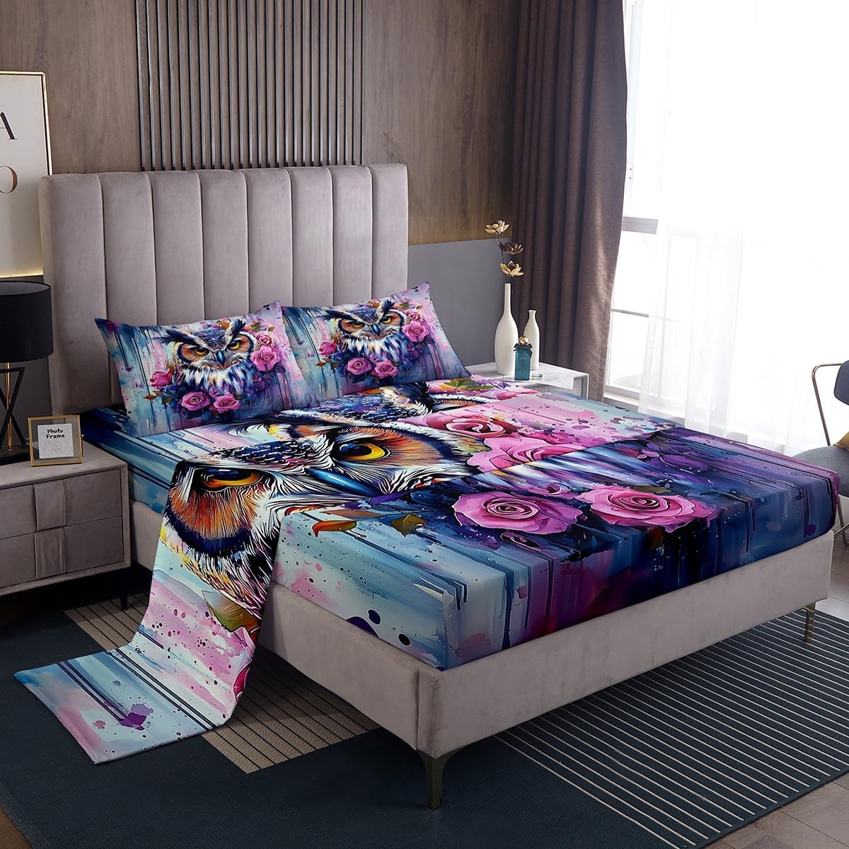 Castle Fairy Purple Paws Sheet Set Kids Boys Girls Stars Love Fitted Sheets Set Full Size Lovely Animals Bedding Sheet Sets Includes 1 Flat Sheet,1 Fitted Sheet,2 Pillowcases