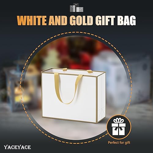 Miniatura 2 de Bolsas de regalo blancas de tamaño mediano, 10 unidades, 10.5 x 4.25 x 8 pulgadas, bolsas de regalo blancas con asas de cinta, elegantes bolsas de
