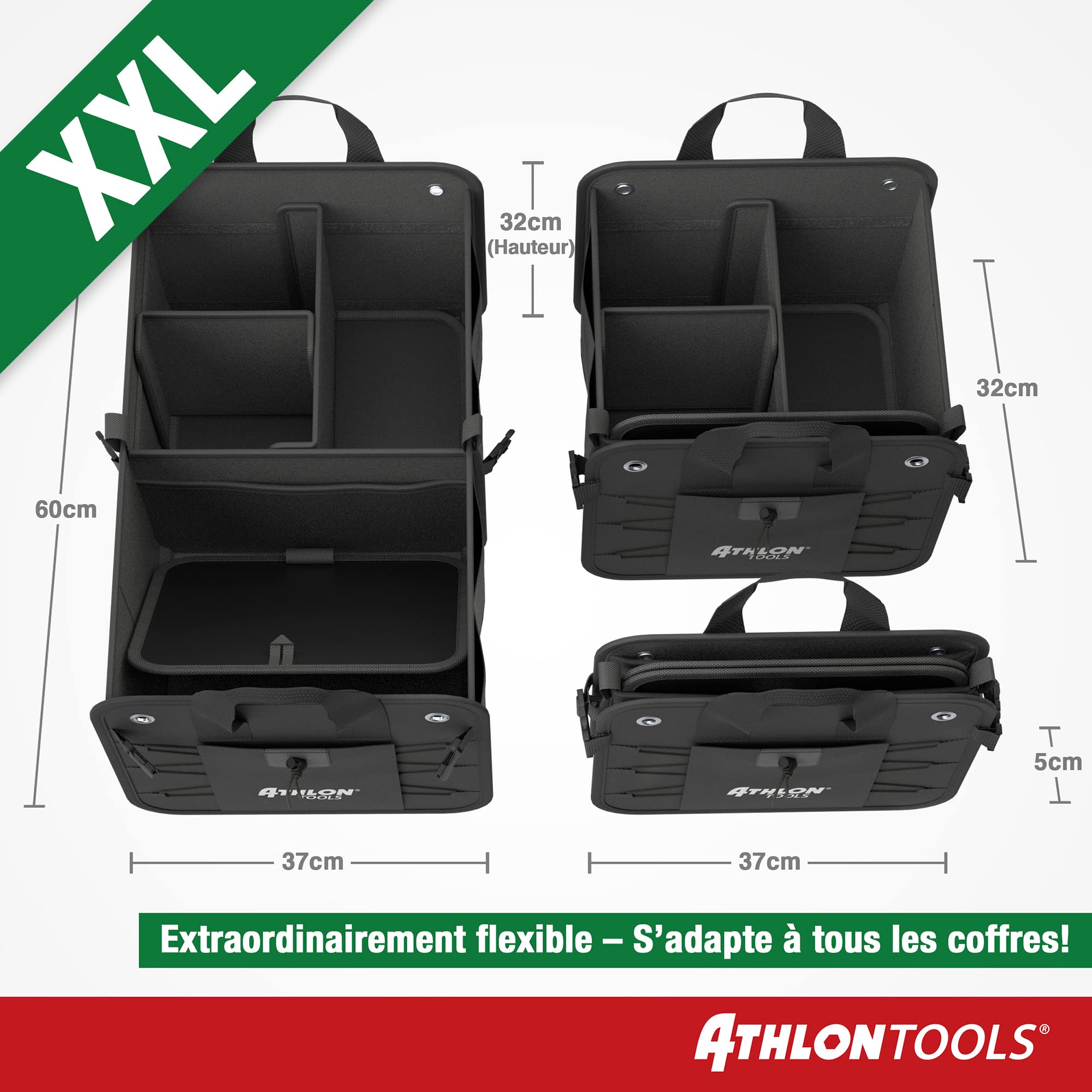 ATHLON TOOLS Sac pour Coffre de qualité supérieure, avec Couvercle - Vainqueur du Test comparatif 06/2022 très Bon - Organiseur de Coffre XXL de 60 litres