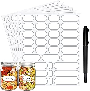 JaoNanl Spice Labels Stickers, Pack of 192 Waterproof Pantry Labels for Mason Jars, Food Containers, Spice Jars, Storage Bins, Bottles, Kitchen Labels with Marker Pen - 4 Sizes(Silver)