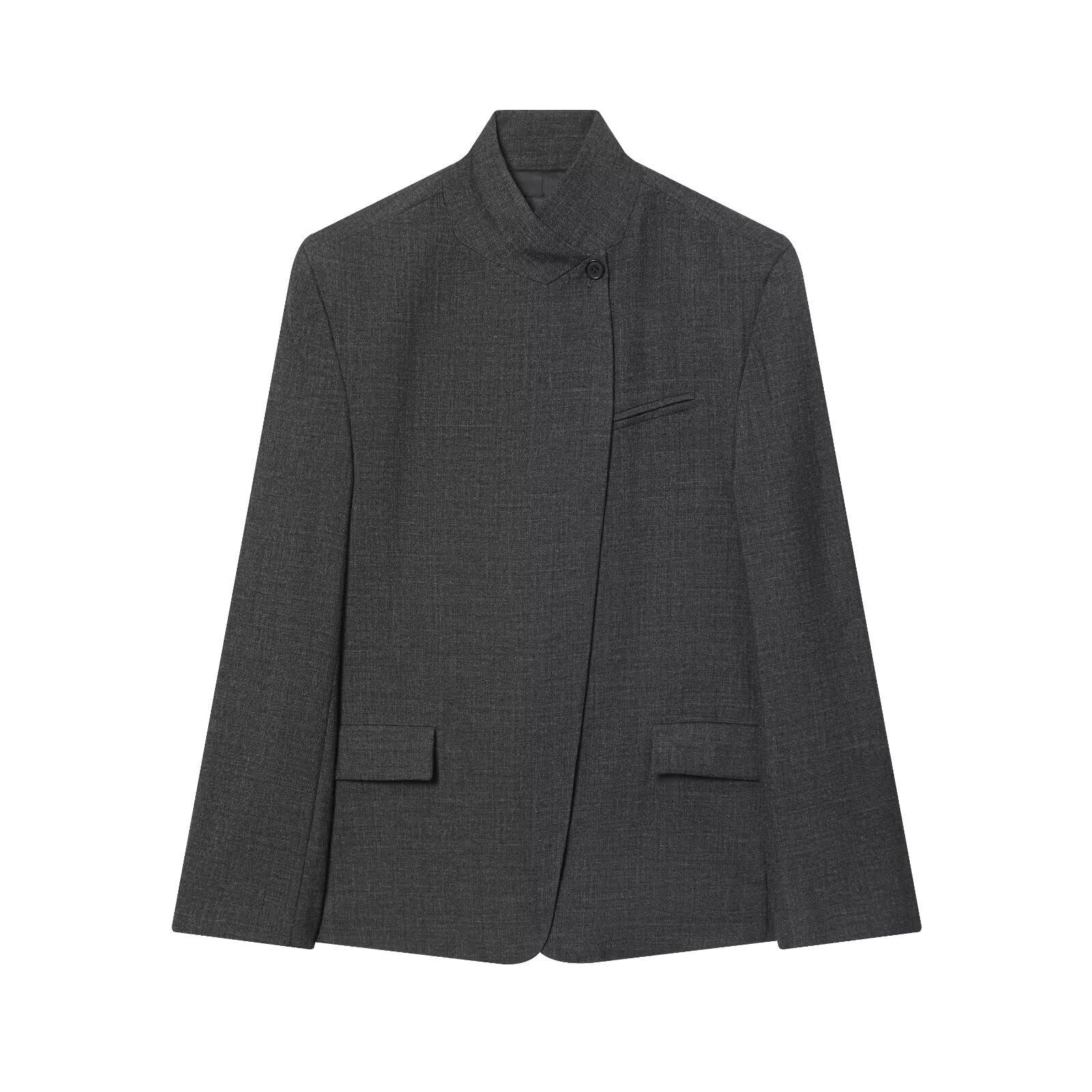 Minimalist Gray Asymmetric Blazer Womens Jacket 2026 Fashion Lady Elegant Woman Clothes Tops Blazer Woman