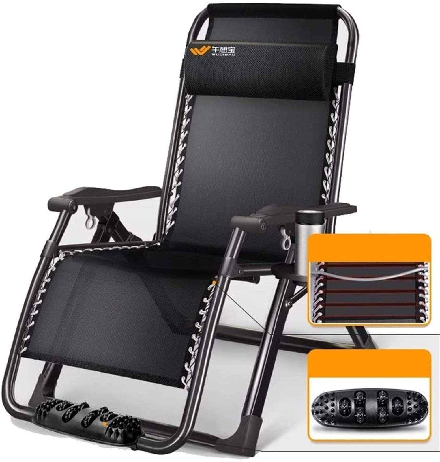 Chaise longue pliante réglable en acier avec repose-pieds et roulettes pour jardin et camping
