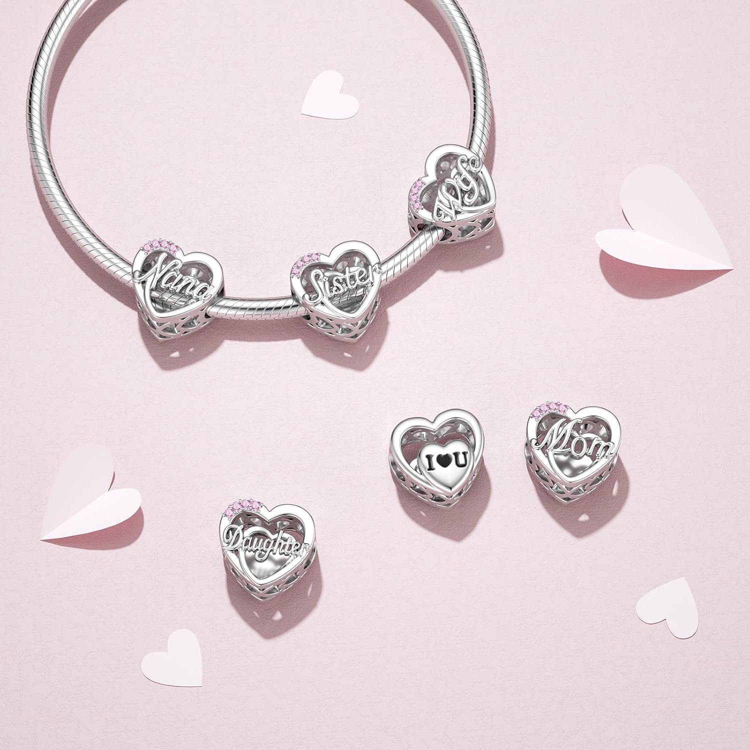 DALARAN 925 Sterling Silver Charms Mother Daughter Sister Dangle Bead for Charm Bracelet Necklace - Image 6