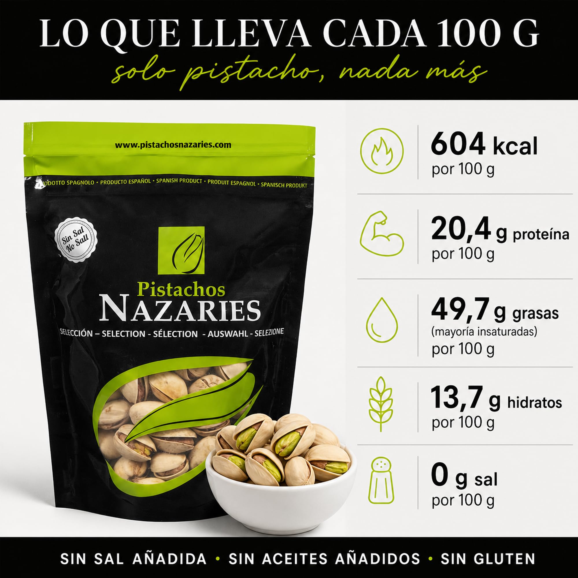 PISTACHOS NAZARIES Pistachos Tostados Sin Sal 8 x 120 g Pistacho Español Cultivo Propio Andalucia Malaga Snack Saludable Fitness Sin Gluten Frutos Secos Aperitivo Individual Para Llevar Gym Oficina