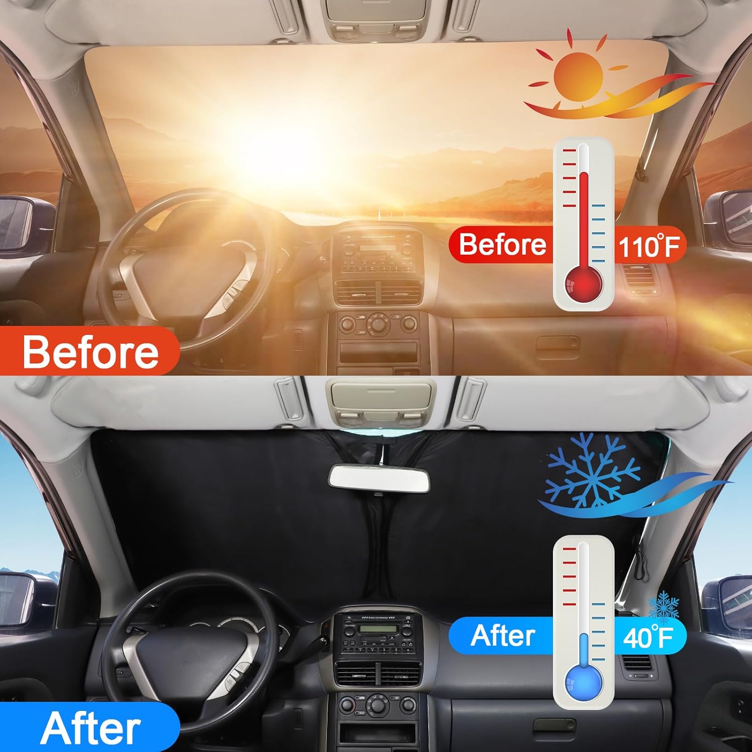 Windshield Sun Shade for Hond@ Pilot 2003 2004 205 2006 2007 2008, Front Window Sun Visor Protector, Foldable Car Reflective Blocker UV Rays and Heat (Style B)