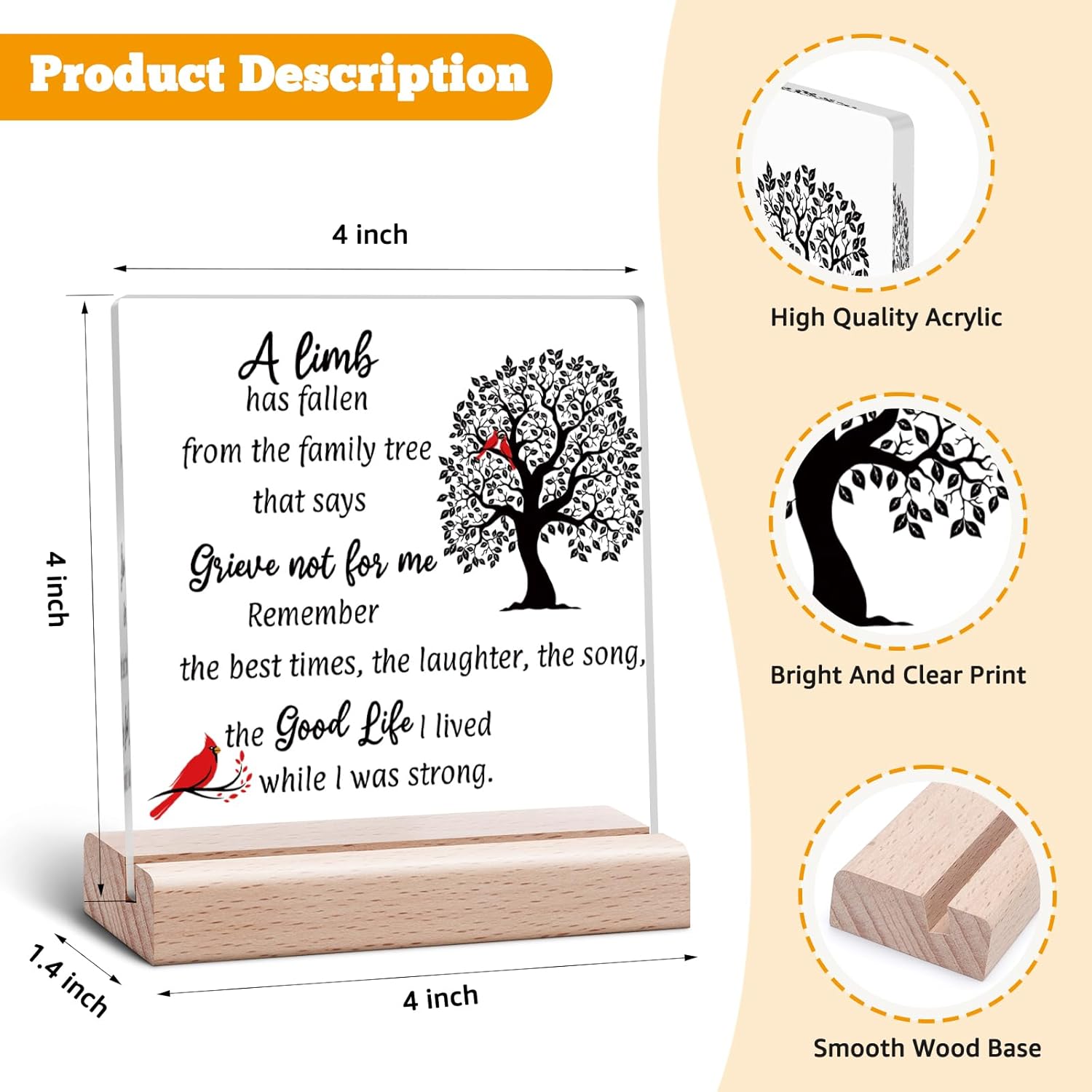 Sympathy Bereavement Gift Clear Desk Decorative Sign Memorial Gift for Loss Grieving Keepsake for Mom Dad Grandma Friend Condolence Grieving Present Acrylic Sign With Wooden Stand for Desk Table Shelf - Image 2