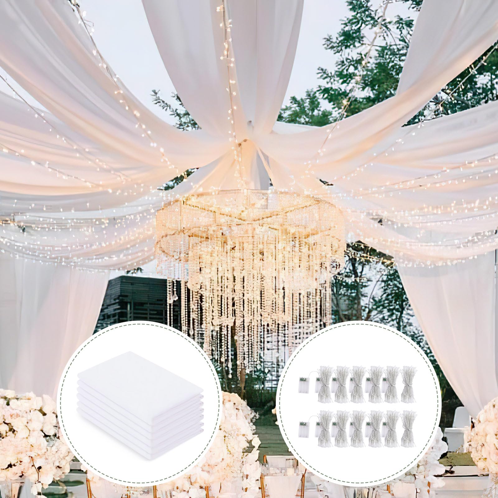 Deckenvorhänge für Hochzeit: 6 Paneele, 6 m lang, durchscheinender Stoff zum Drapieren, weißer Chiffon-Stoff, Brautparty-Dekorationen