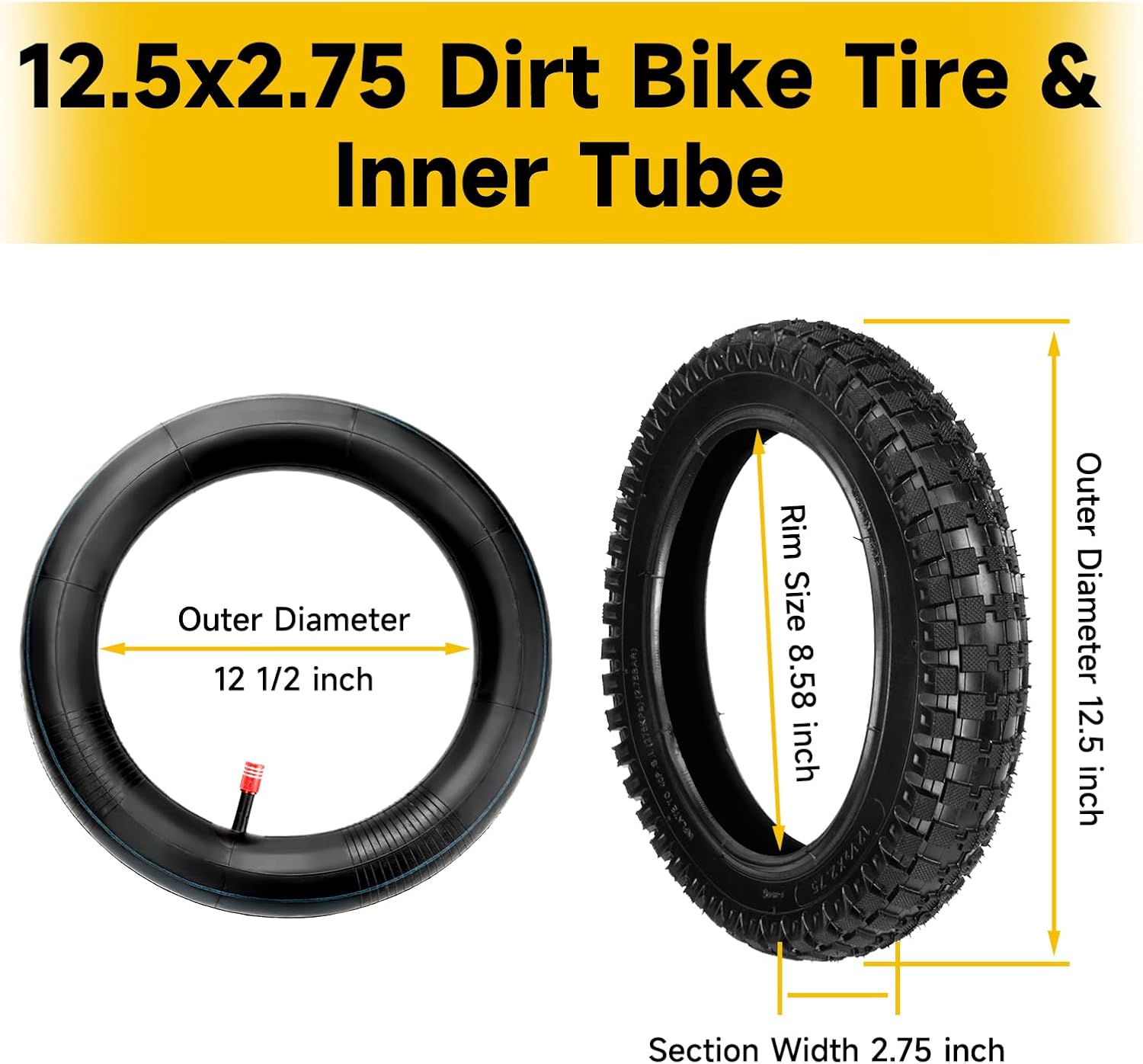 HIAORS 12.5x2.75 (12-1/2x2.75) Dirt Bike Tire and Inner Tube Compatible with Razor MX350 MX400 SX350 Dirt Rocket Bike X-Treme X-560 EZIP 750 500 Heavy Duty Electric Scooter Mini Pocket Bikes 2 Pack