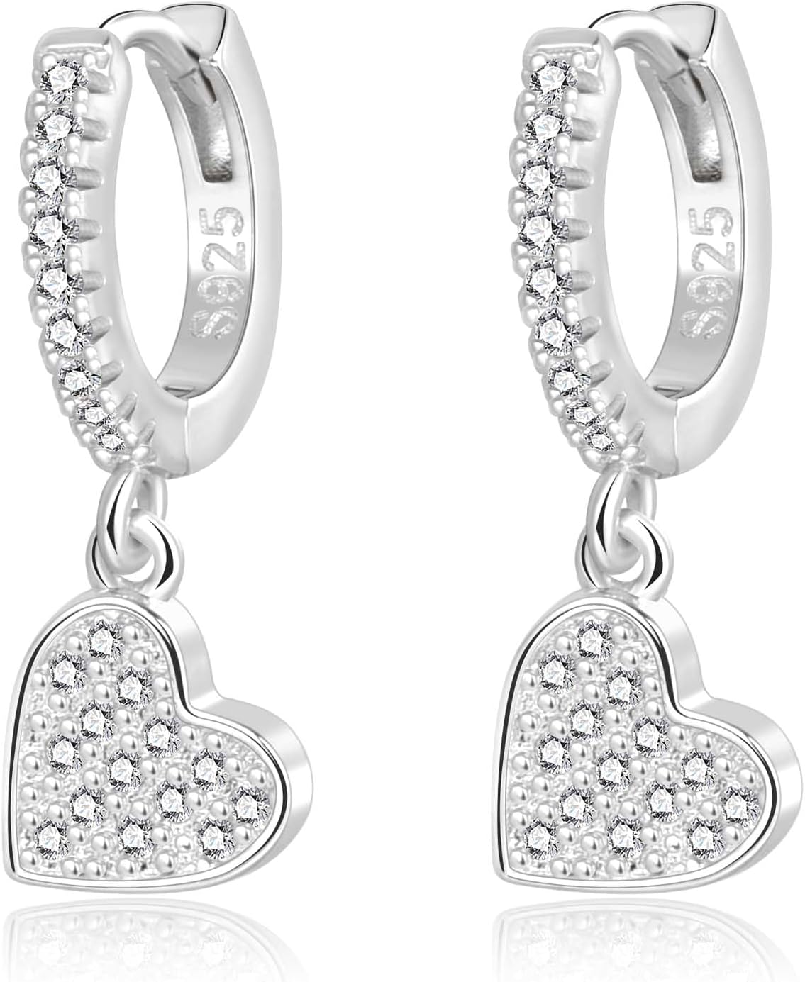 Hoop Earrings CZ Dangle Pendant Charm Heart Evil Eye Clover Star Huggie Hinged Hoop Earrings Silver Post Dainty Jewelry for Women