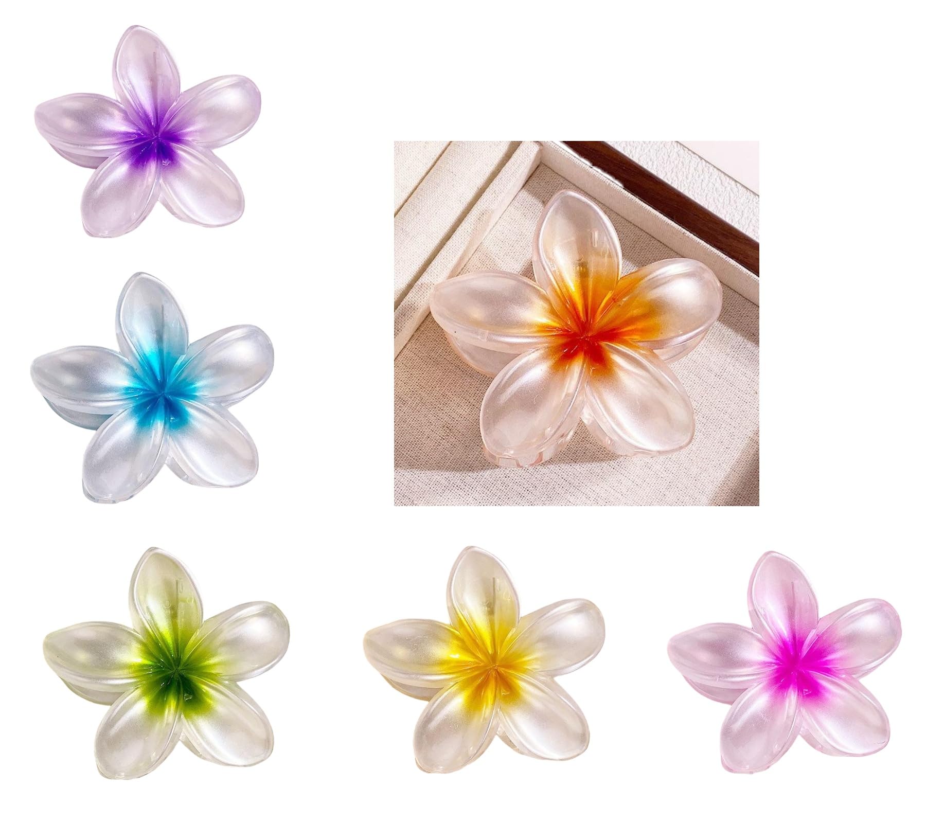 UBIK 6 Pcs Flower Hair Clips Cute Flower Hair Clips for Thick Hair Hawaiian, 6 Colors (6 Pearlescent Color)