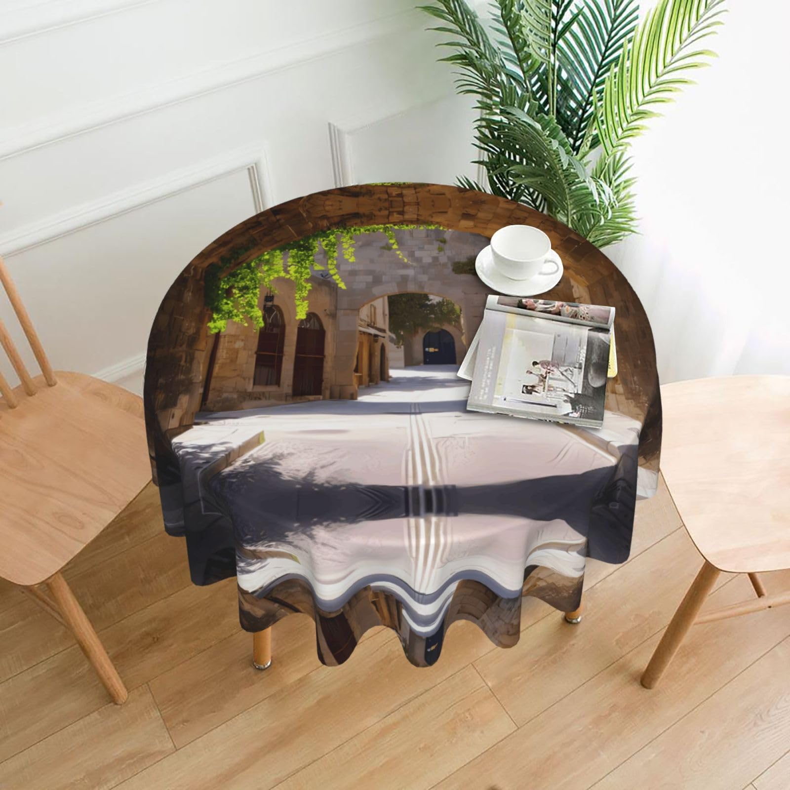 YYHWHJDE Italian Street Prints Round Decorative Tablecloth 60in – Elevate Your Dining Space with this Elegant Throw for Everyday Charm & Special Occasions