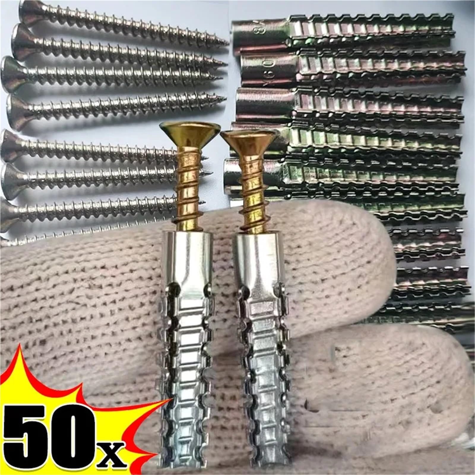 Dübel 10mm Wandanker mit Schrauben-Set, Metall-Expansionsrohr, Rohr, selbstschneidende Schraube, Bohrstopfen, Betonbefestigungen, Bolzen(Color 03,50PCS)