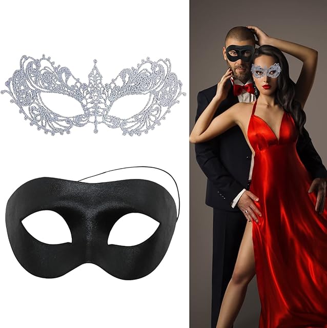 EQLEF Masquerade Mask for Couples, Black Mask for Men Venetian Party Lace Mask for Women Ball Halloween Costume Mardi Gras Cosplay