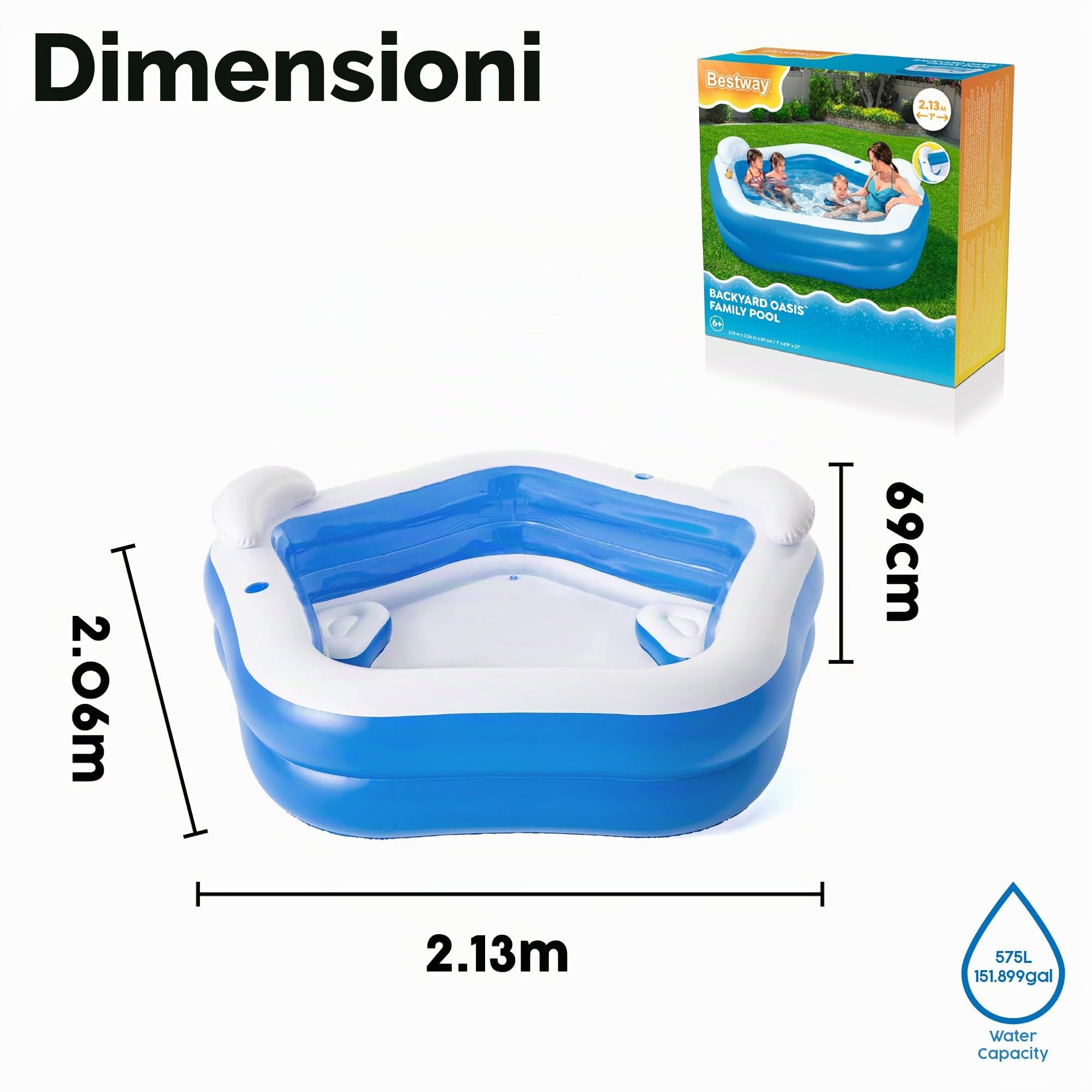 Bestway 54153-4 Piscina gonfiabile Backyard Oasis da 213x206x69 cm