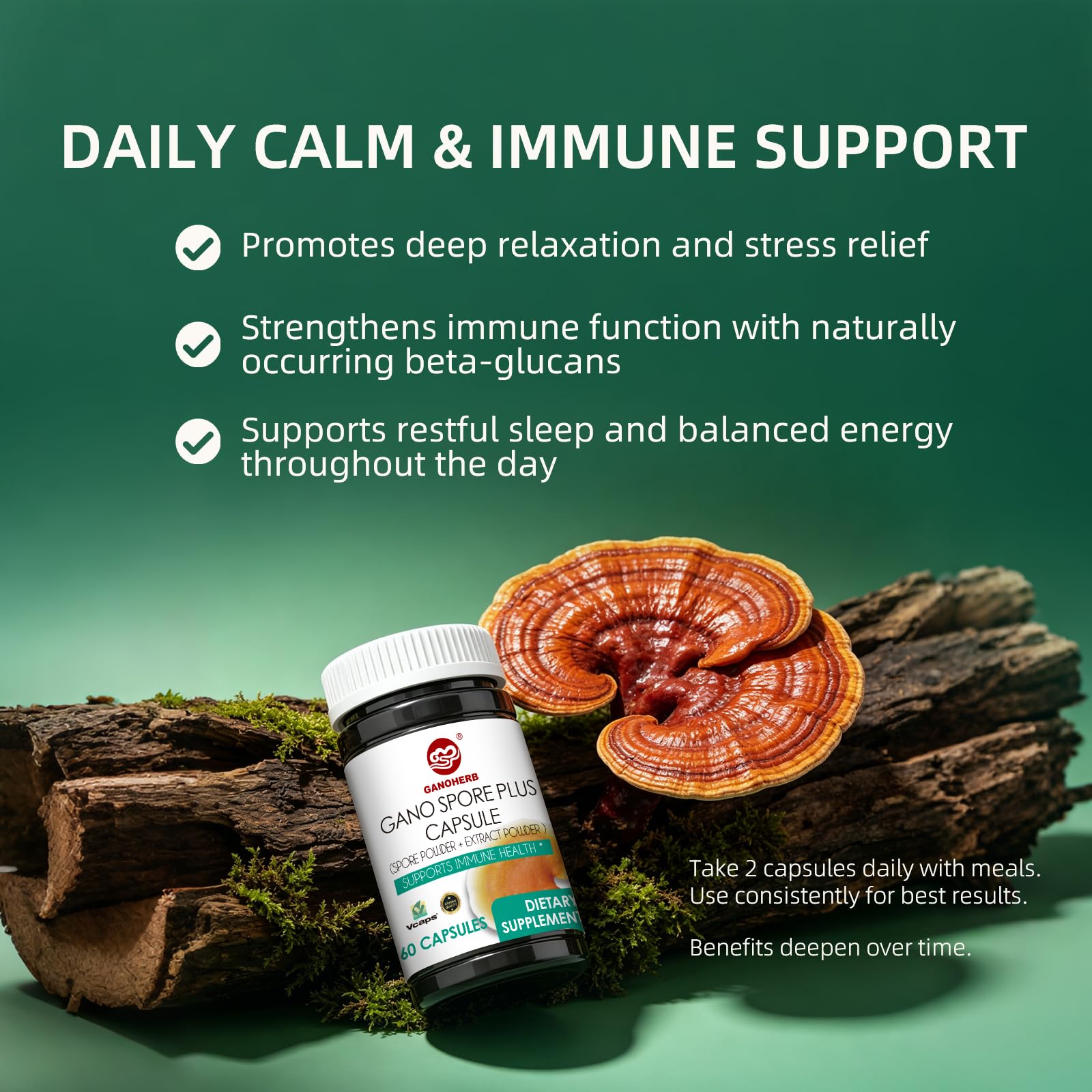 Organic Reishi Mushroom Spore Plus Capsules with 100% Ganoderma Lucidum Spore Powder+ Extract, Vegan, All Natural, Non-GMO & Gluten Free, 60 Veggie Capsules — Amazon image 6