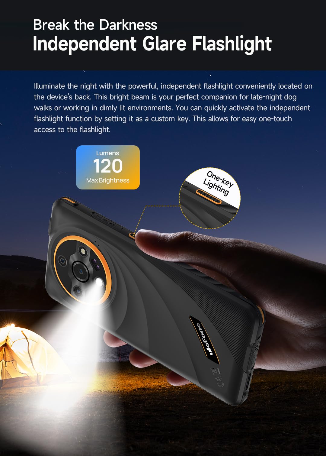 Ulefone Armor X31 PRO 5G Outdoor Smartphone Ohne Vertrag, 64MP+25MP Kamera (Nachtvision & Blendenblitz), 5G 16GB+256GB, 6,56" HD+120Hz, IP68 Android 14 Robustes Handy, 3 Kartenslot, GPS NFC Orange