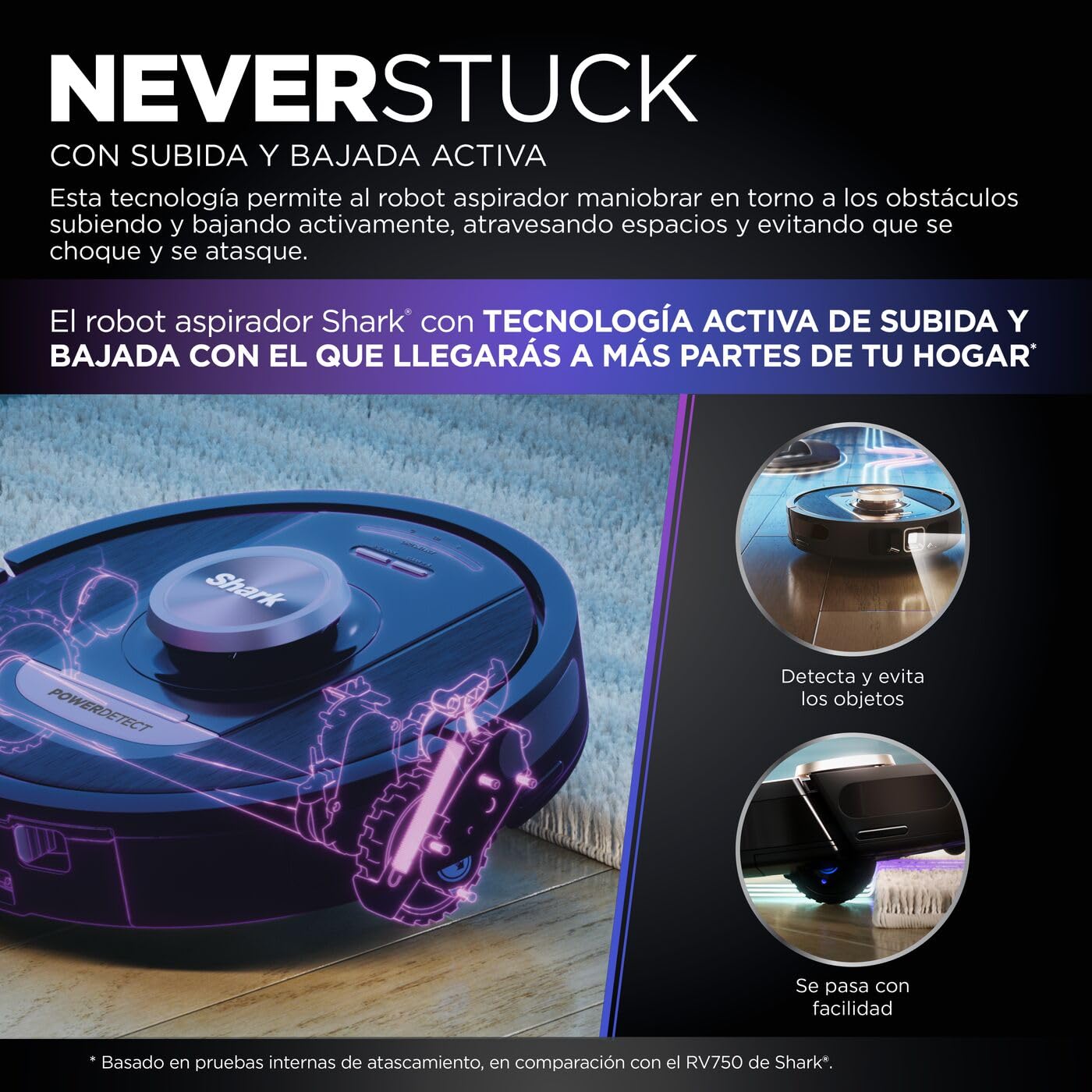 Shark PowerDetect, Robot Aspirador, Vaciado Automático, Negro, RV2820VEEU | Navegación 3D y LiDAR, Base Antialérgenos, Tecnología NeverStuck, para Alfombras, Suelos y Pelo de Mascotas, WiFi/App