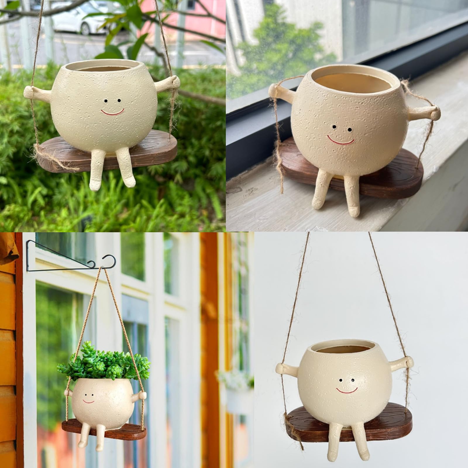 Vaso Per Piante A Dondolo Con Faccina Sorridente – Creativo Per Piante Grasse E Cactus, Decorazione Per Casa E Ufficio