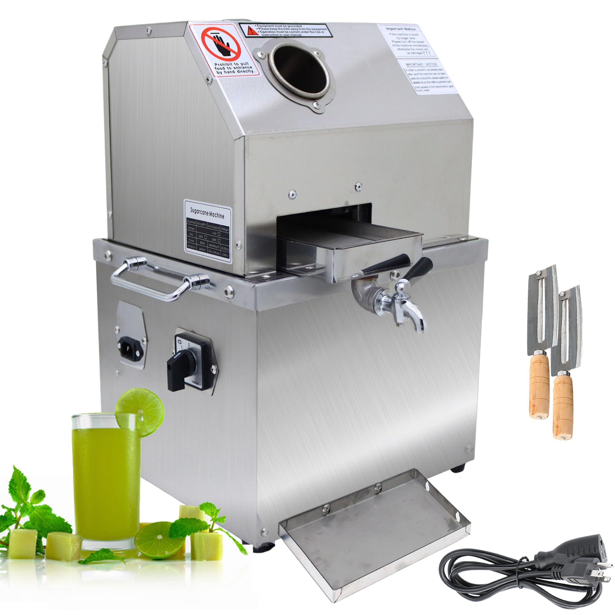 INTSUPERMAI 110V Commercial Electric Sugar Cane Juicer Press Machine, with 304 Stainless Steel 3 Rollers, Extractor Sweet Sorghum Press for Sugarcane Sweet Sorghum Juice Extractor Pressing