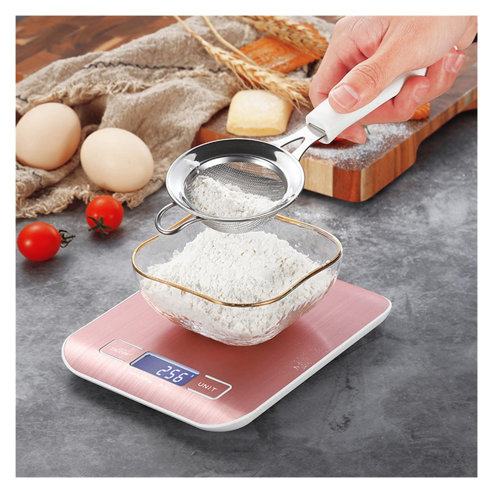 Báscula De Cocina Digital, Pantalla LCD 1g / 0.1oz Alimentos Acero Inoxidable Precisa For Cocinar Balanzas Electrónicas For Hornear Medición Precisa Esfuerzo(Rose red,5Kg)