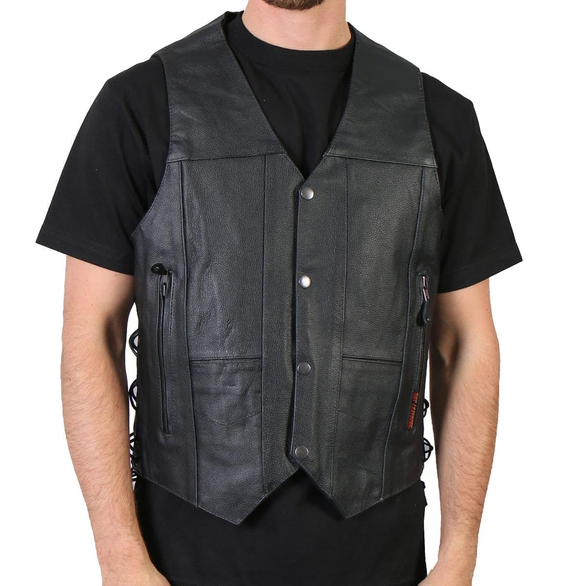 Amazon | Hot Leathers 10ポケットレザーベスト メンズ ブラック XXXXX 