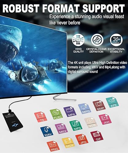 Miniatura 5 de Reproductor multimedia 4K Ultra HD y carcasa de disco duro 2 en 1 - Reproduce H.265HEVC H.264AVC MP4 MKV videos MP3 música JPG fotos, 4K 60fps HDMI,