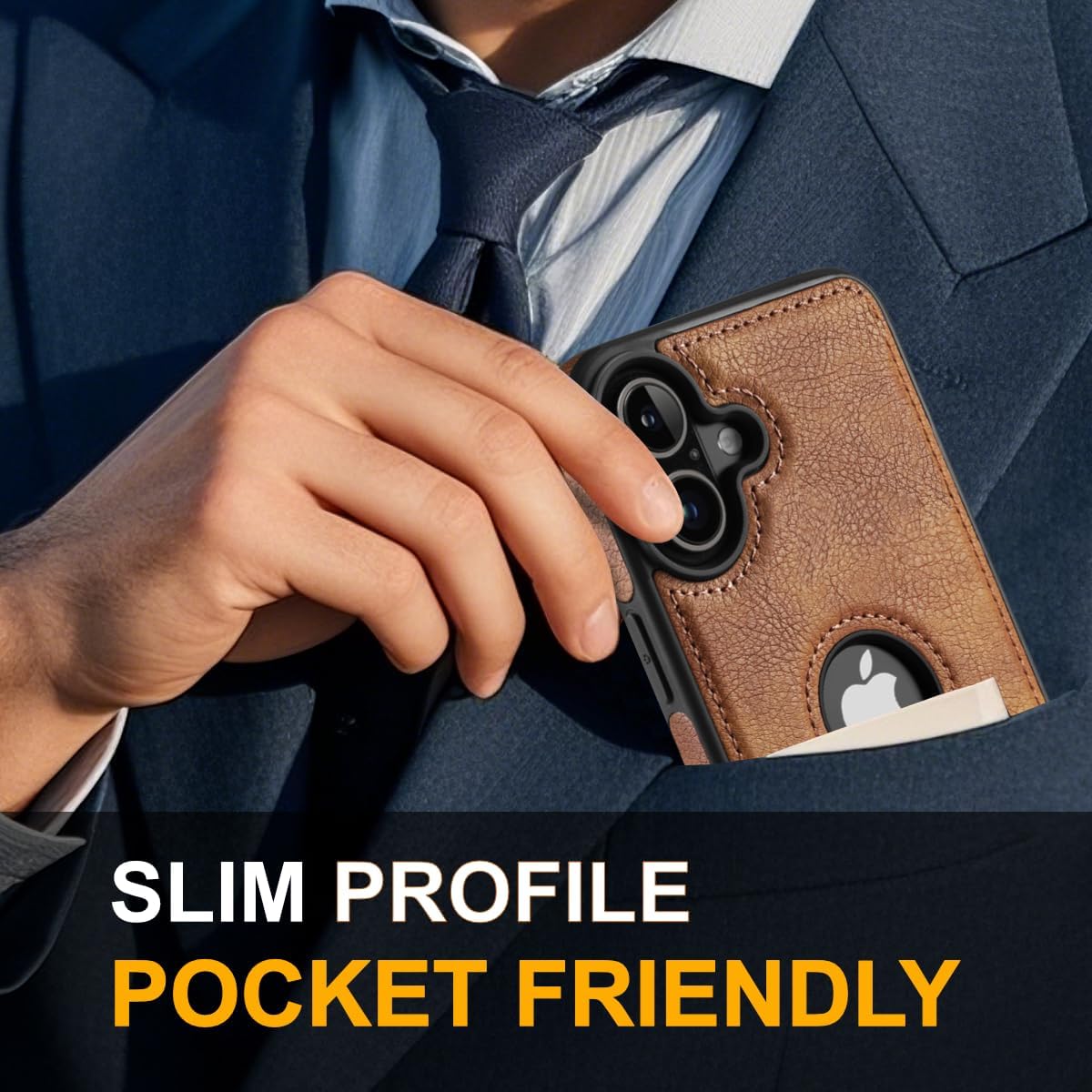 Design Compatible with iPhone 16 Case Luxury Leather Business Vintage Slim Non-Slip Soft Grip Shockproof Protective Cover (2024) 6.1 Inch (Brown) - Image 5