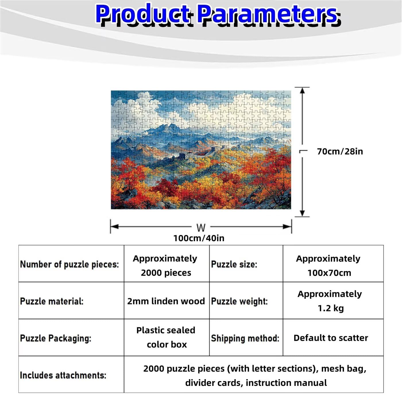 Puzzle 2000 Piezas Gran Muralla, Puzzle 2000 Piezas Adulto Paisaje, Rompecabezas de Madera para Adultos 70 x 100cm, Puzzles para Toda la Familia Cuadros Decoracion Salon Modernos Regalo RXPT-10875