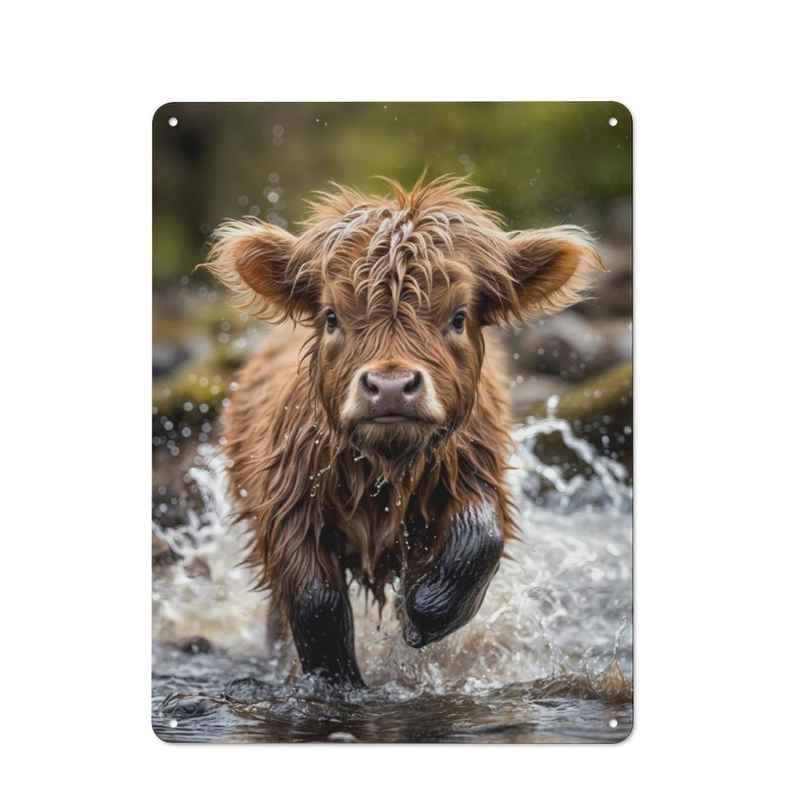 Junmoney Cute Baby Highland Cow Metal Wall Sign 40X30cm Featuring For Bar Or Restaurant, For Bar Decor Enthusiasts