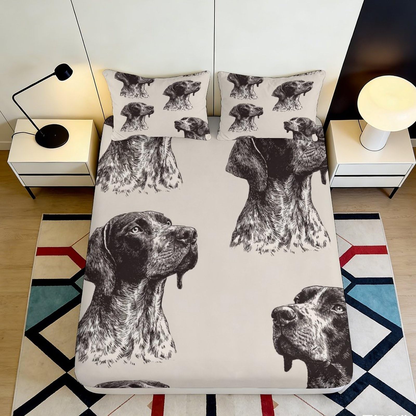 Tjiqhvmrn Style-4 3D Printed Dog Pattern Fitted Sheet Microfiber Bedroom Bedding Set Dog Mattress Fitted Cover Deep Pocket Non-Slip Washable Full Wrap Elastic Hem 90X200x25cm