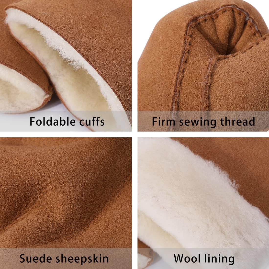 Harssidanzar Men Leather Mittens,Genuine Suede Leather Sheepskin Shearling Mittens Gloves Fur Cuff KM044US - Image 5