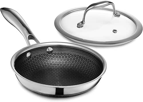 HexClad Hybrid Nonstick 7-Inch Frying Pan with Tempered Glass Lid,