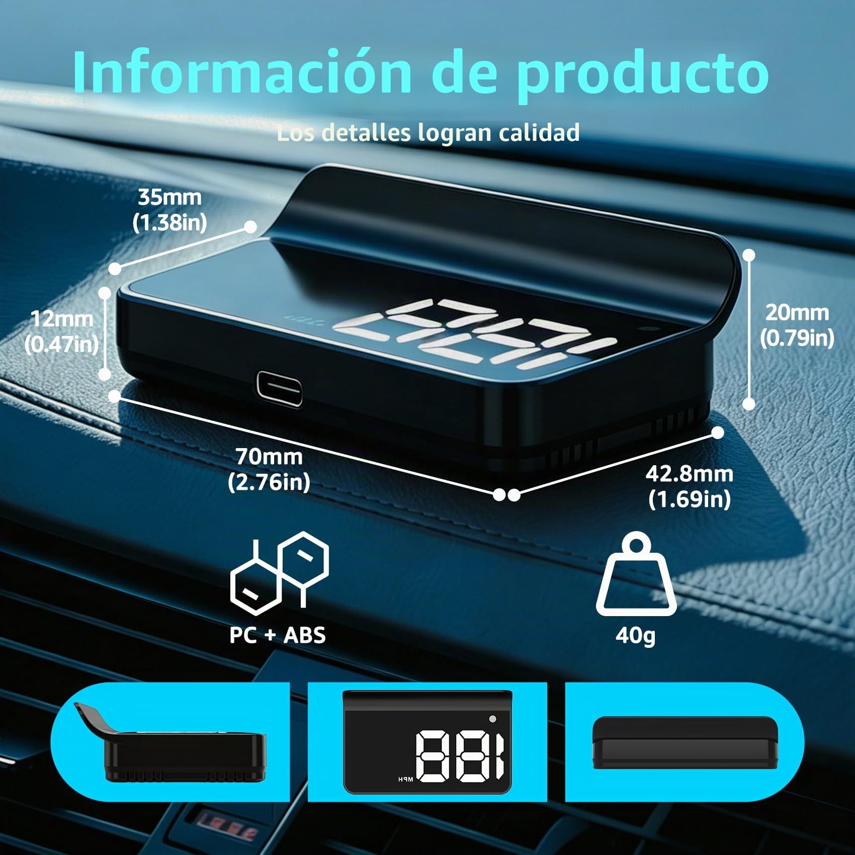 Pantalla frontal para coches, HUD de coche, pantalla frontal para coche, pantalla HUD, cable USB Plug and Play, ajuste automático de brillo, pantalla de fuente grande