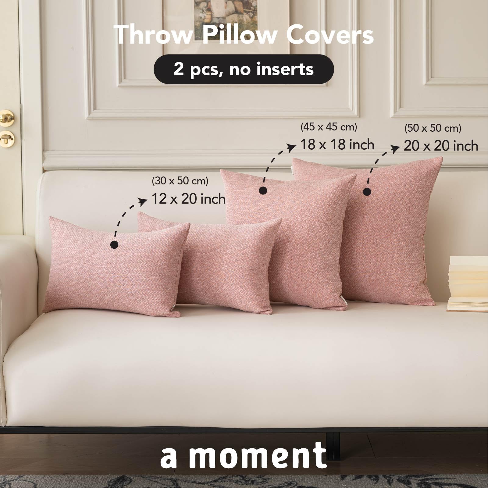 a moment Pillow Covers 20x20 Inch Pink Textured Decorative Throw Pillow Covers Modern Farmhouse Pillowcase Solid Cushion Cover Pack of 2 for Home Decor Sofa Bedroom 3
