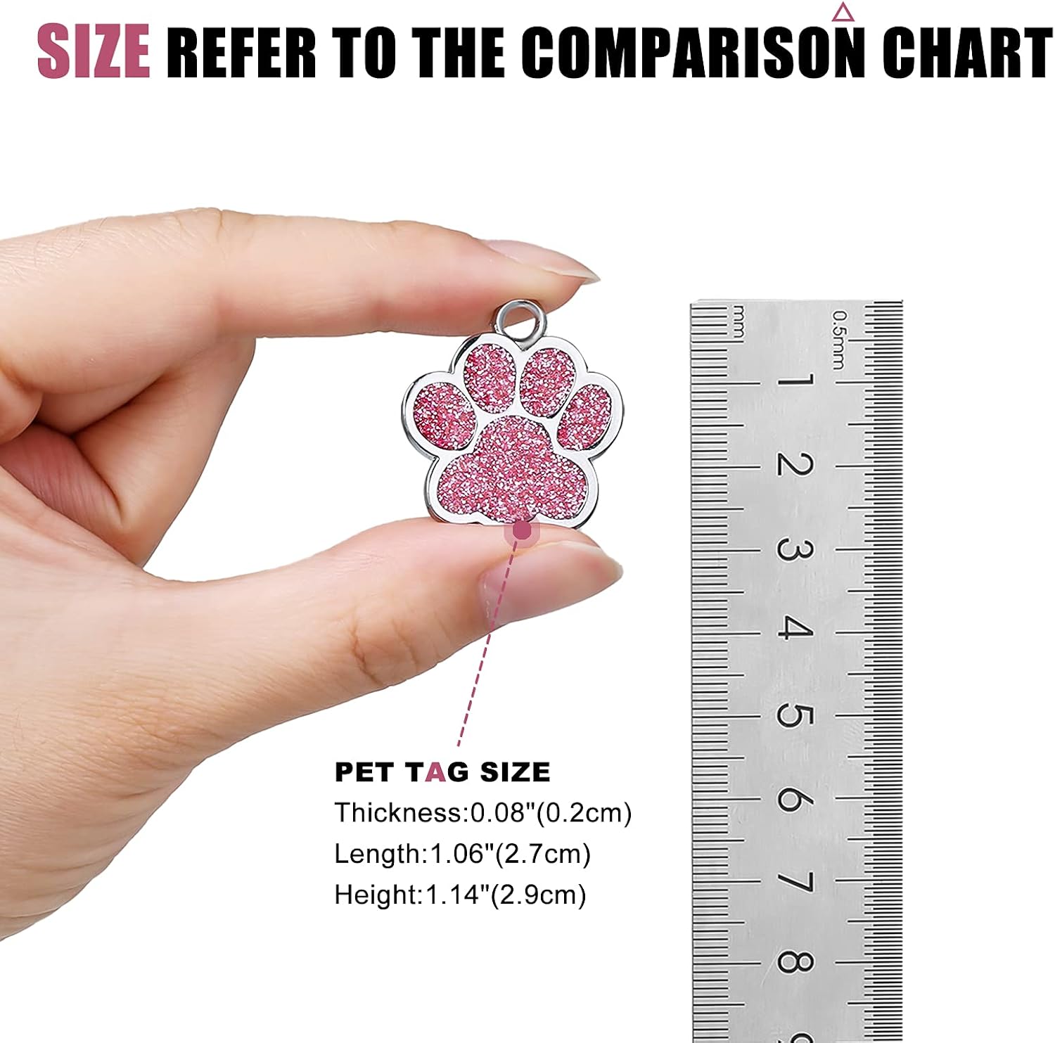DejavYOU Personalized Dog Tags, Cat Tags, Custom Pet ID Tags, 4 Lines of Engraved Text, Easy to Read, Sparkling Paw Print Pet Tag(Red)