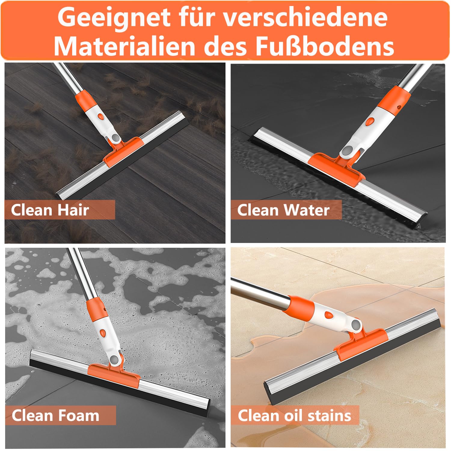 Bodenabzieher Mit Fugenbürste – 14 Zoll, 140 Cm Edelstahlgriff, Für Fliesen, Dusche, Fenster