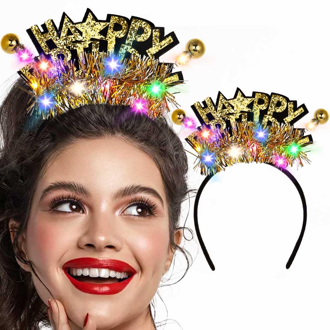 Metisee Light Up Birthday Crown Headband LED Glittering Hair Accessories for Women Party