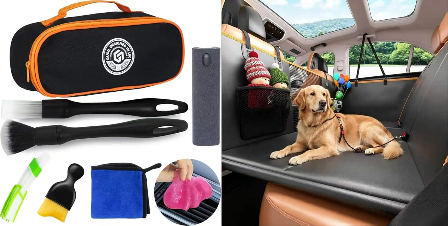 Gusil Dog Back Seat Cover Protector & Car Cleaning Kit 8Pcs, Waterproof Pet Seat Covers with Accessories Bundle