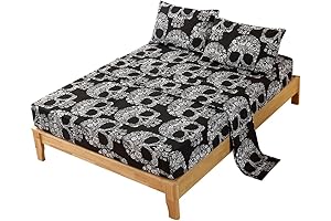 Spooky Sheets: 4PCS Goth Skull Queen Sheet Set for a Hauntingly Stylish Night's Rest
