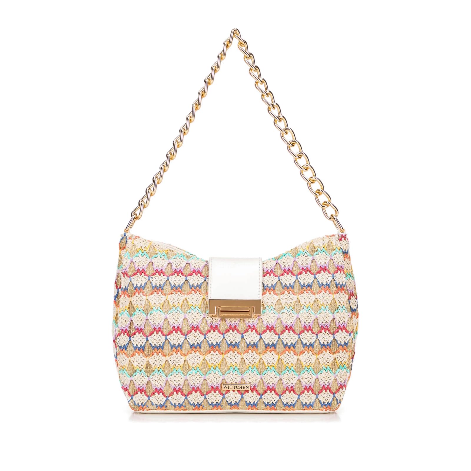 WITTCHEN Damen Umhängetasche | Damen-Beuteltasche Mit Riemen | Mit Kette | Geflochtene Handtasche | Handtasche mit Reißverschluss | Tasche Frauen